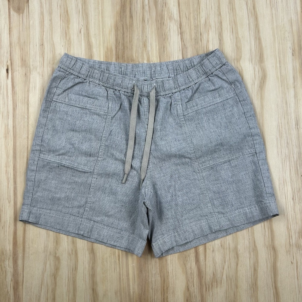 Orvis Womens Blue White Striped Linen Drawstring Shorts Size M Cute Heather